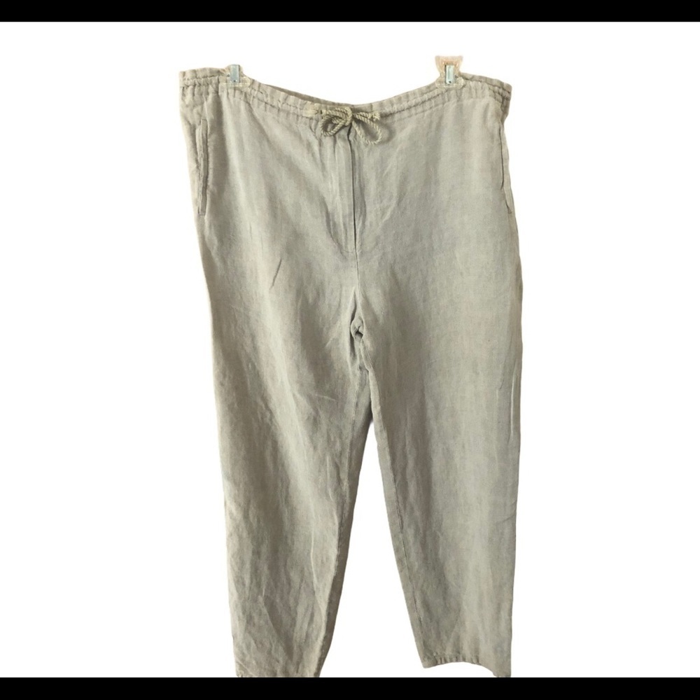 Donna Karan Drawstring 100% Linen Lounge Pants M Tan Minimalist Cottagecore